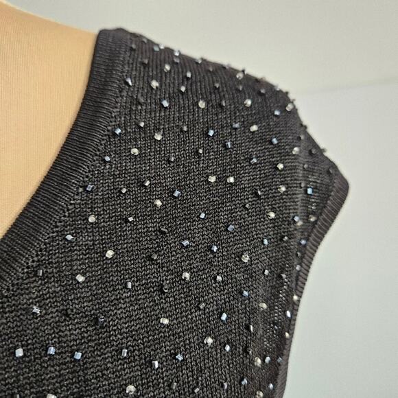 Jones New York Knit Sweater Top Womens Bling Embellished Black XL Stretch Beaded - Picture 6 of 13